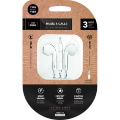 Écouteurs intra-auriculaires TechOneTech EarTech - Microphone intégré - Prise mini-jack 3,5 mm - Câble de 1,20 m - Blanc