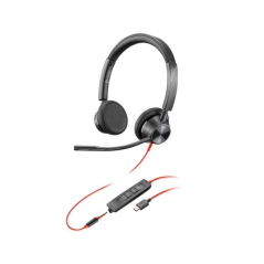 Casque HP Poly Blackwire 3225 avec microphone - USB + prise jack 3,5 mm - Commandes intégrées - Adaptateur USB-C/A - Noir