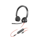 Casque HP Poly Blackwire 3225 avec microphone - USB + prise jack 3,5 mm - Commandes intégrées - Adaptateur USB-C/A - Noir