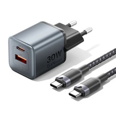 Chargeur mural Vention - 30 W - GaN - Câble de 1 m inclus - USB-C - USB-A - Power Delivery 3.0 - Qualcomm 3.0 - Charge rapide