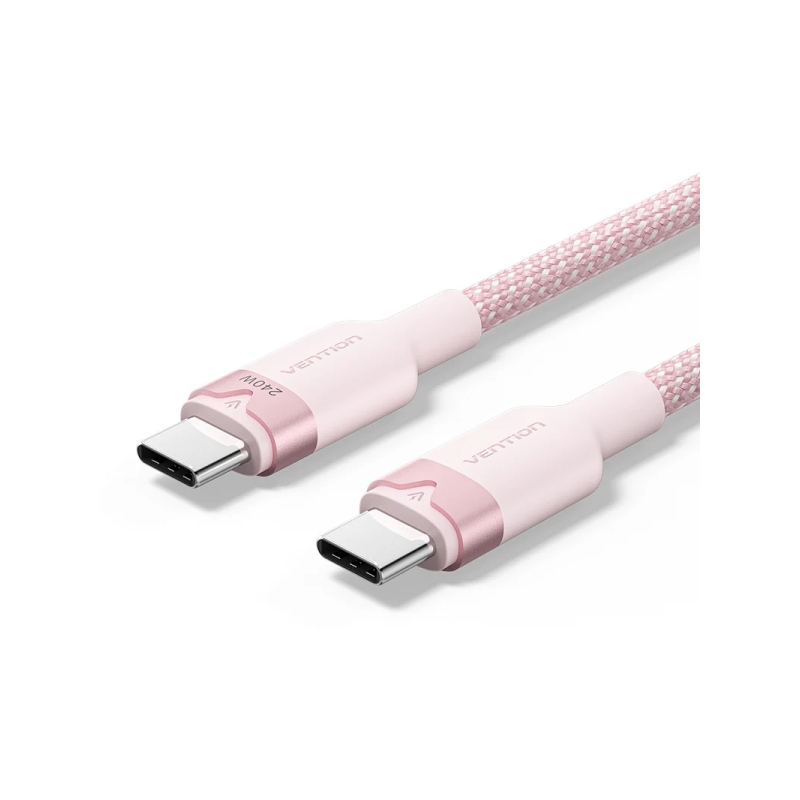Câble USB-C Vention - Puissance jusqu'à 240 W - Longueur 1 m - Gaine en nylon tressé - Vitesse jusqu'à 480 Mbit/s - Rose