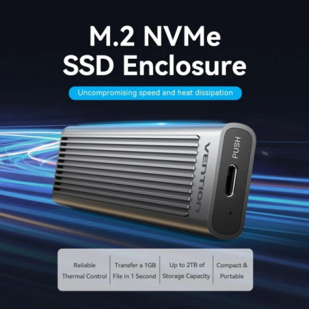 Boîtier externe Vention pour SSD M.2 NVMe - Dissipateur thermique - USB 3.1 - Vitesses jusqu'à 10 Gbit/s - Aluminium - Mode