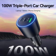 Chargeur de voiture Vention pour smartphone - 100 W - 2 ports USB-C - 1 port USB-A - Power Delivery 3.0 - Qualcomm 3.0 - Noir