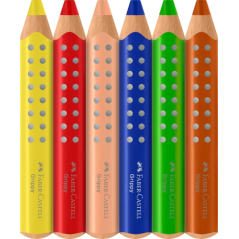 Coffret Faber-Castell Grippy de 6 crayons de couleur épais, mine tendre XXL, forme triangulaire avec grip, couleurs assorties