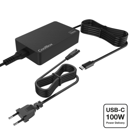 Chargeur mural Coolbox NB100 GaN 100 W - USB-C - PD 3.0 pour une charge rapide intelligente - Sélection automatique de la