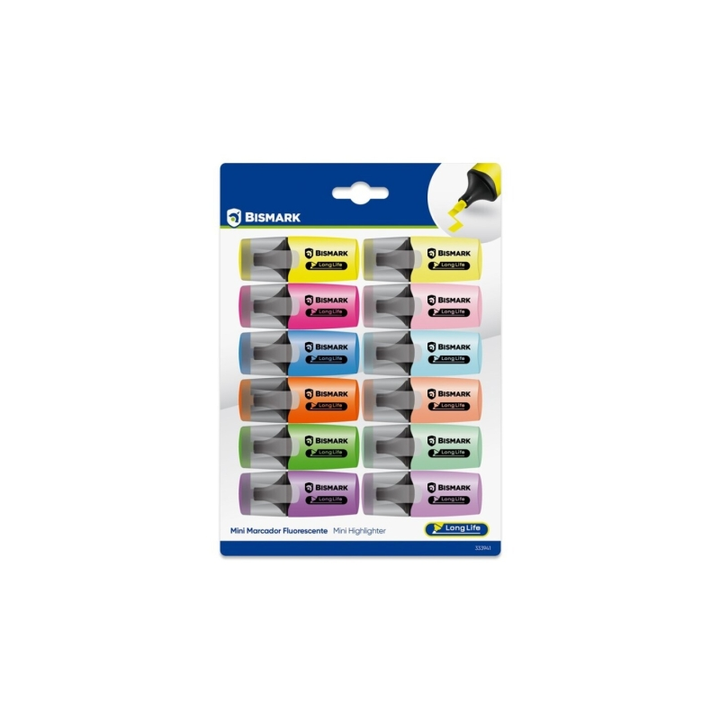 Lot de 12 mini marqueurs fluorescents Bismark néon et pastel