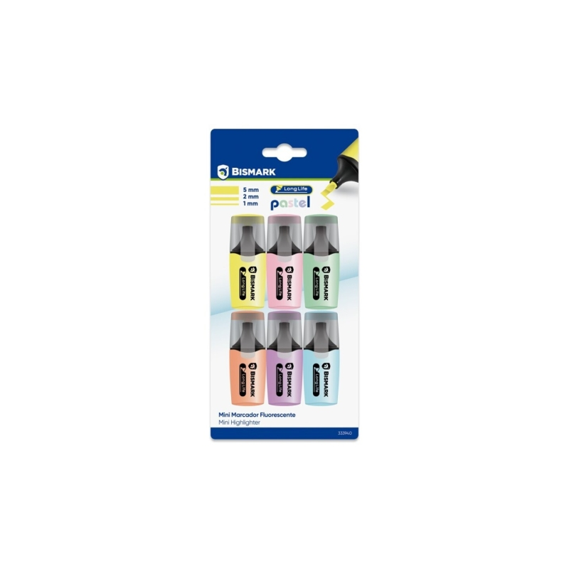 Lot de 6 mini marqueurs pastel fluorescents Bismark pointe biseautée