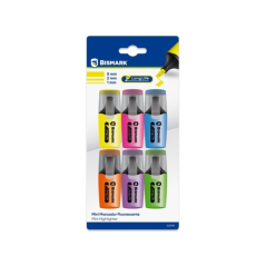Lot de 6 mini marqueurs fluorescents néon longue durée Bismark - Encre à séchage rapide - Pointe biseautée - Idéal pour