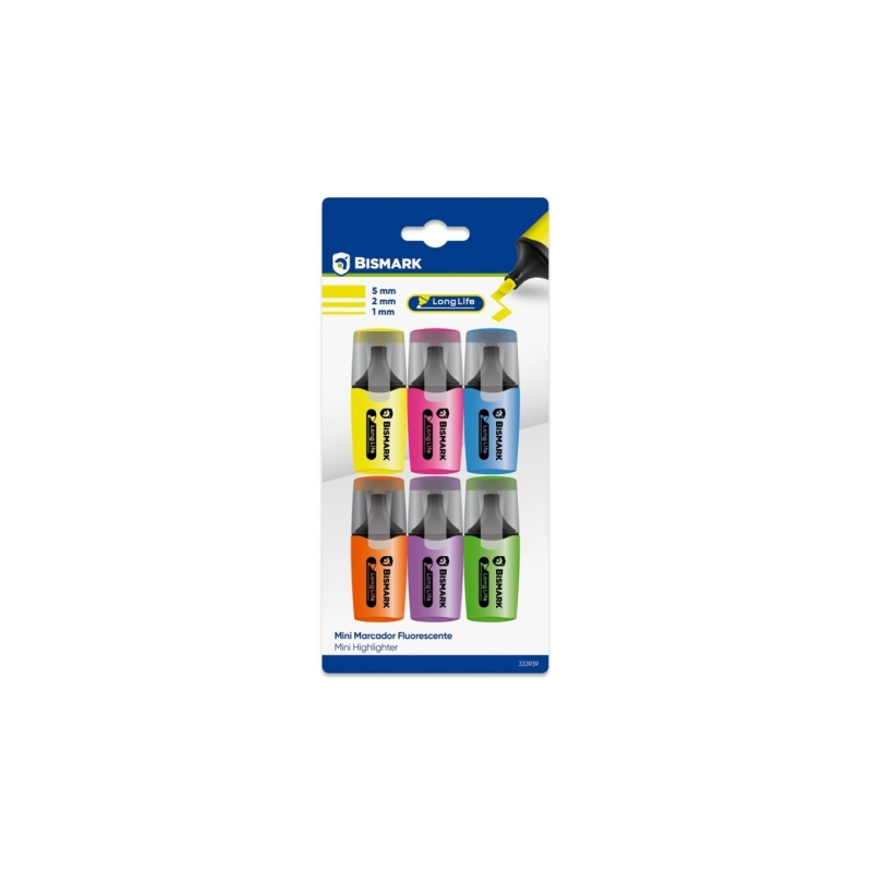Lot de 6 mini marqueurs fluorescents néon Bismark pointe biseautée Lot de 6 mini marqueurs fluorescents néon Bismark pointe biseautée