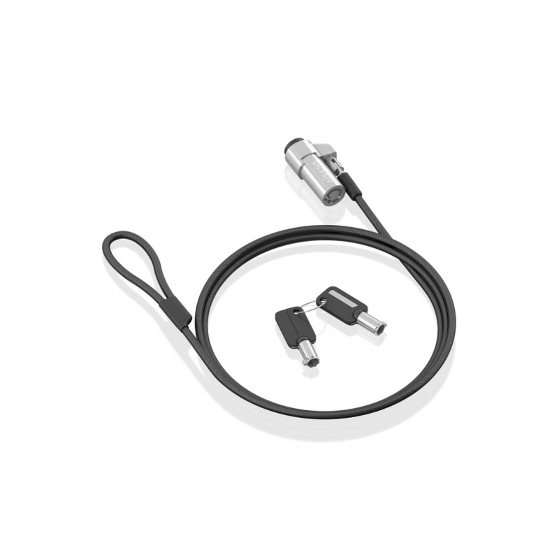 Aisens Câble de sécurité en acier avec serrure à clé – Compatible avec fente Nano 2,5 x 6 mm – Revêtement vinyle – Couleur noire