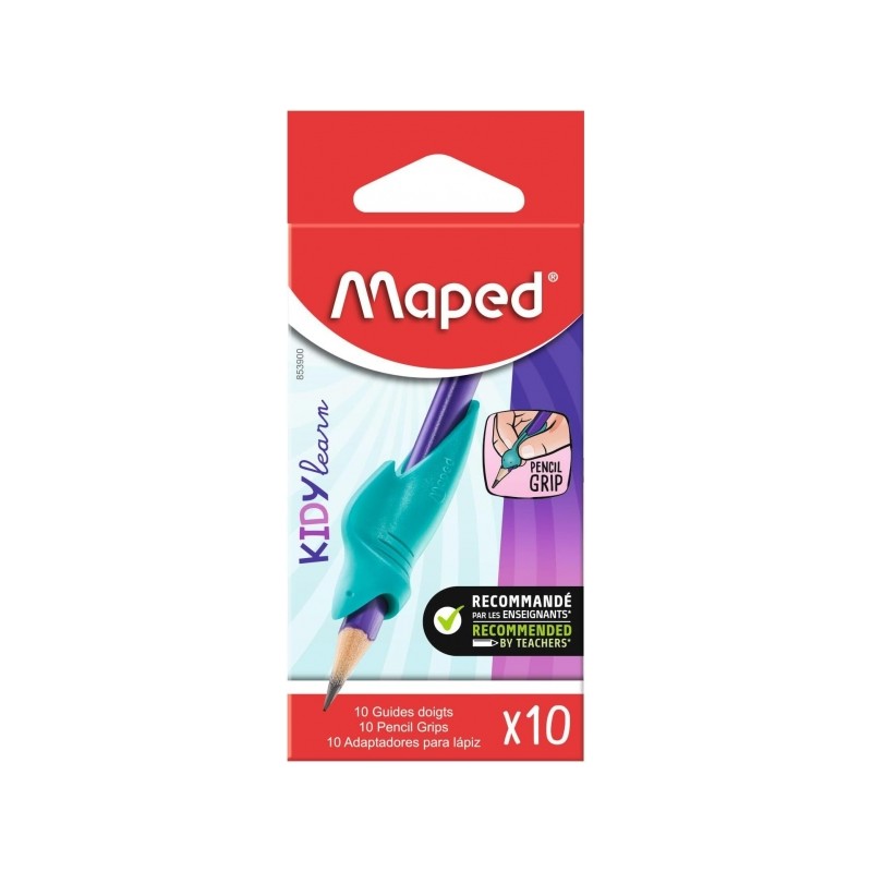 Maped Kidy Lern Pack de 10 Guides Crayon Doigts - Modèle Requin - Guide Amovible - Convient à la Plupart des Crayons - Pour