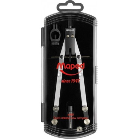 ✅ Compas Maped avec moustache rapide – Comprend un adaptateur et un étui à plomb couleur Plata/Negro en stock
