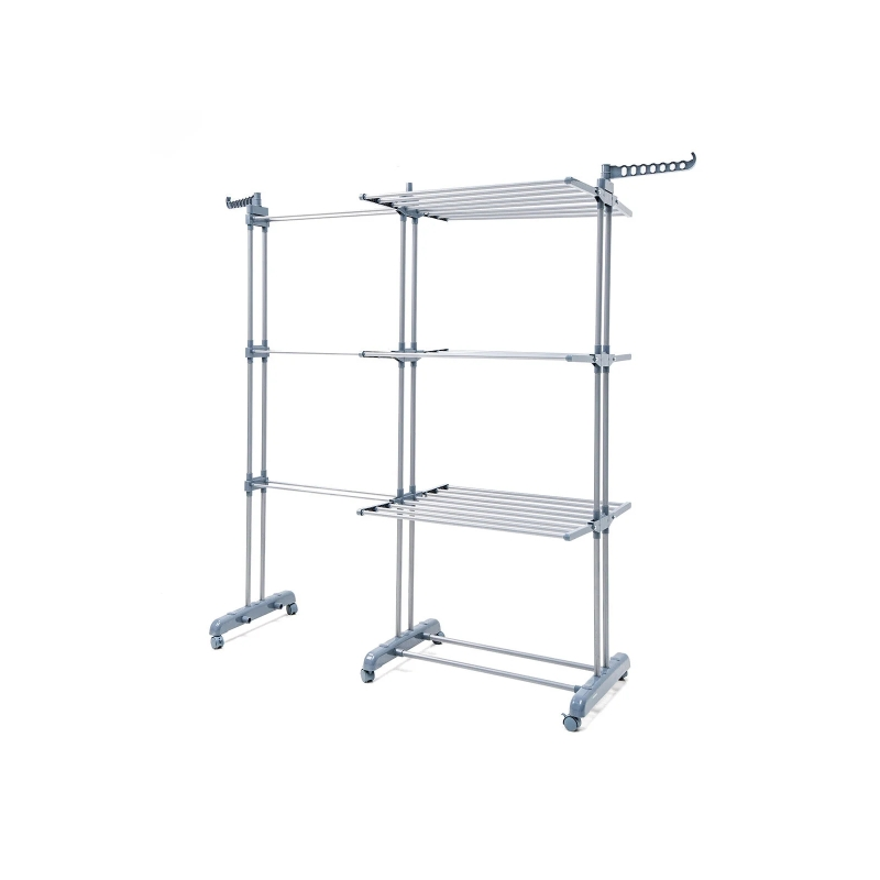 Étendoir à linge vertical extensible Innovagoods Dolver XL avec roulettes - 30 barres - Supporte jusqu'à 45 kg - Pliable - 2