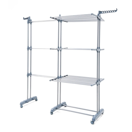 Étendoir à linge vertical extensible Innovagoods Dolver XL avec roulettes - 30 barres - Supporte jusqu'à 45 kg - Pliable - 2