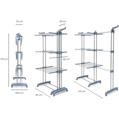 Étendoir à linge vertical extensible Innovagoods Dolver XL avec roulettes - 30 barres - Supporte jusqu'à 45 kg - Pliable - 2