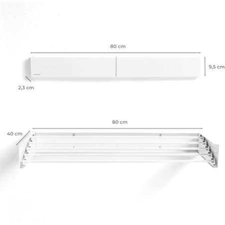 Étendoir à linge mural extensible Innovagoods Dryva 80 - Rétractable - Accessoires de fixation inclus - Pliable - Résistant à