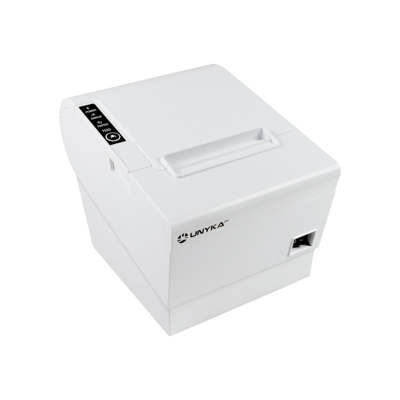 Imprimante de reçus thermique blanche Unykach POS5 - Vitesse 230 mm/s - USB, RJ-45, RJ-12 et RJ11 Imprimante de reçus thermique blanche Unykach POS5 - Vitesse 230 mm/s - USB, RJ-45, RJ-12 et RJ11