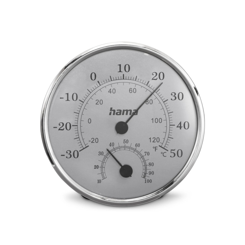 Thermomètre et hygromètre intérieur Hama Saipan - Analogique - Fixation murale - Acier inoxydable - 12,5 x 2,5 x 12,5 cm