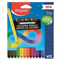 ✅ Maped Color'Peps Infinity Pack de 12 Crayons de Couleur Longue Tenue - Entièrement en Mine - Couleurs Assorti en stock
