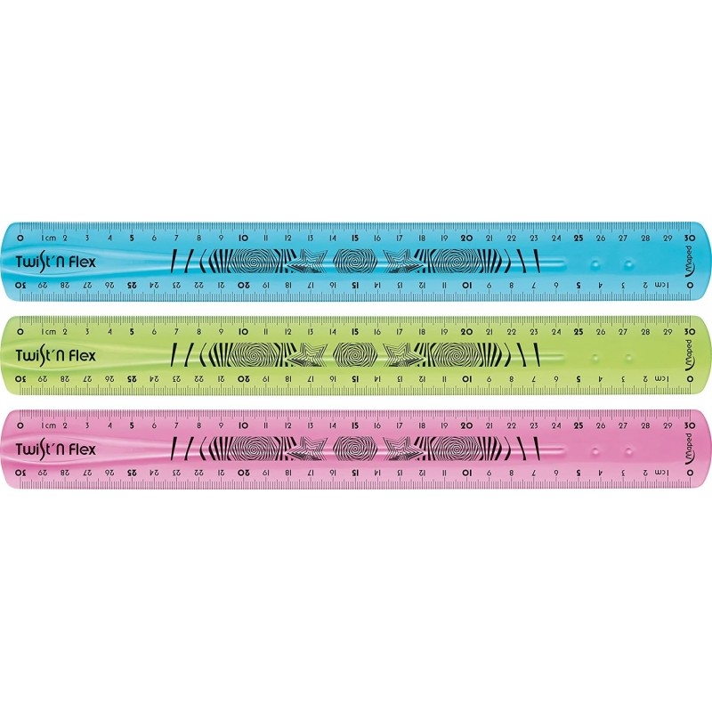 Maped Twist'n Flex Règle Flexible 30 cm - Incassable - Double Graduation - Couleurs Aléatoires Bleu, Rose et Vert