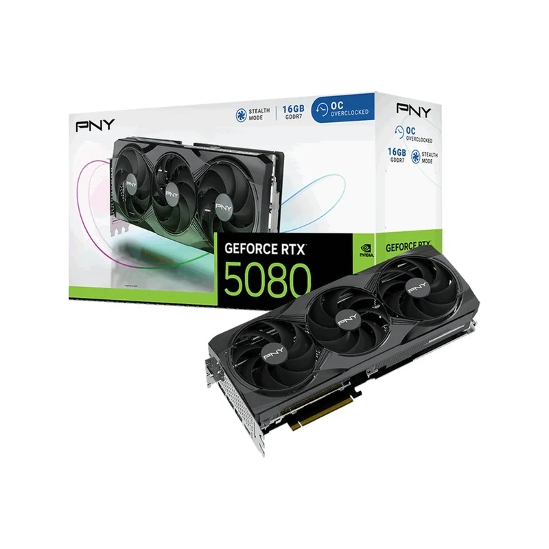 Carte graphique PNY GeForce RTX 5080 16 Go GDDR7 overclockée triple ventilateur Reflex 2 AI NVIDIA DLSS4