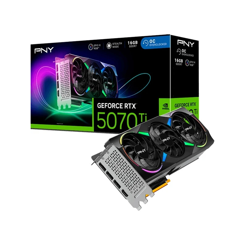 Carte graphique PNY GeForce RTX 5070 Ti 16 Go GDDR7 overclockée triple ventilateur Reflex 2 AI NVIDIA DLSS4