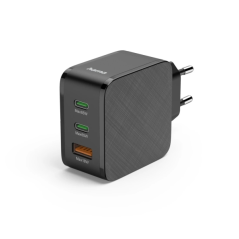 Chargeur mural Hama - Puissance 65 W - 2 ports USB-C - 1 port USB-A - Alimentation - Qualcomm - Couleur noire