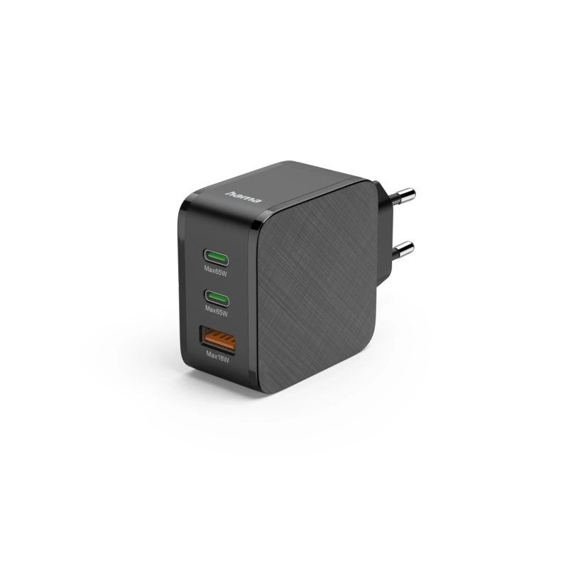 Chargeur mural Hama - Puissance 65 W - 2 ports USB-C - 1 port USB-A - Alimentation - Qualcomm - Couleur noire