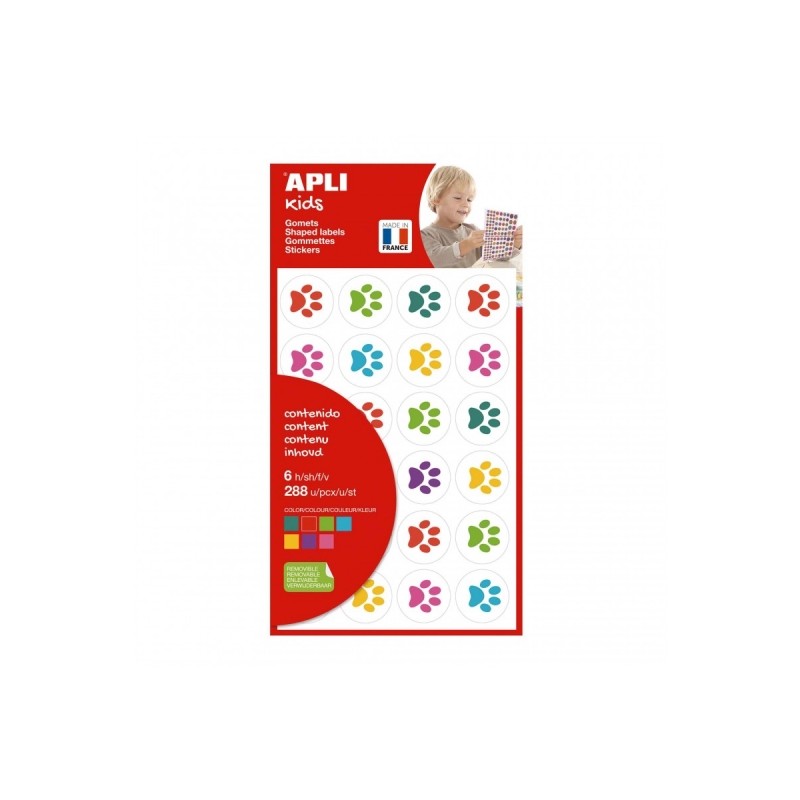 Apli Sachet de Gomets Empreintes de Chaton - 288 Gomets - Idéal pour Décorer Objets et Cartes