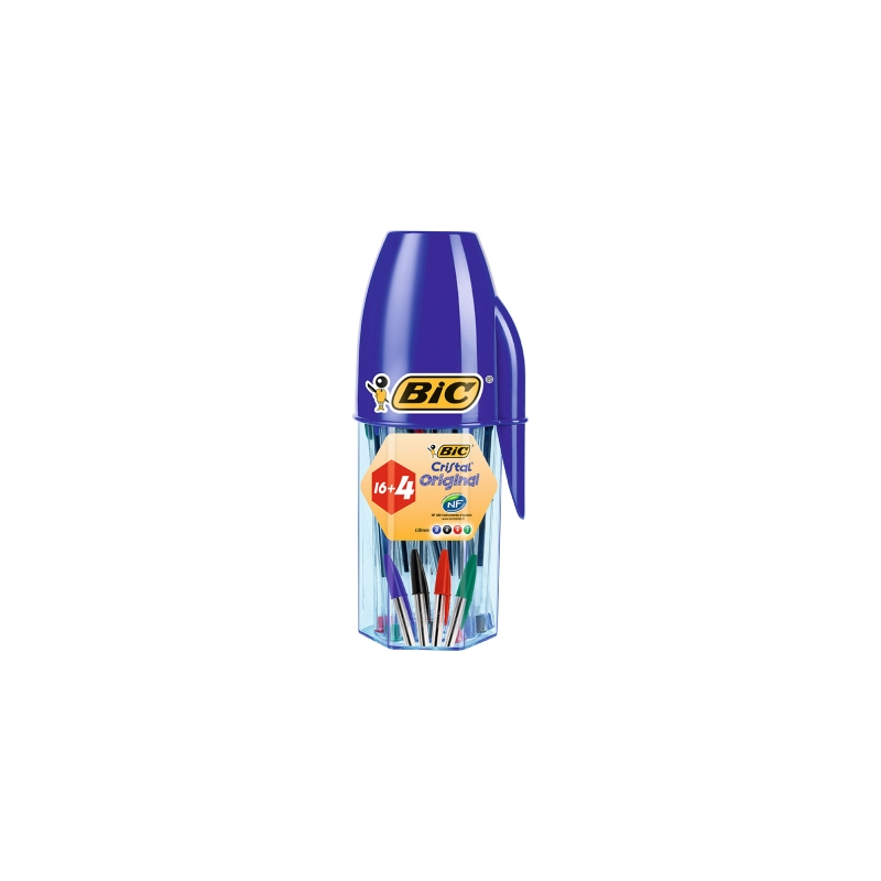 Bic Cristal Original Megatube 20 stylos bille pointe 1 mm