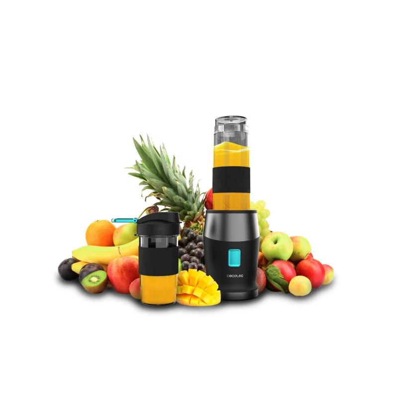 Mixeur plongeant Cecotec Power Titanium 900 ProGo - 900 W - Couvercle pliable - Antidérapant - 4 lames en titane - 2 gobelets