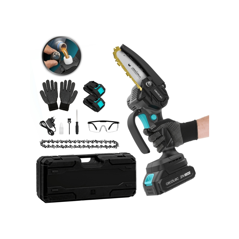 Scie d'élagage sans fil Cecotec MontanaForce 4000 - 400 W - 2 batteries 21 V 2 Ah - Accessoires inclus : graisseur de chaîne