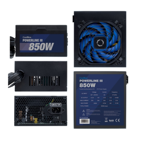 Alimentation Coolbox PowerLine III 850W 850W ATX 12V - PFC actif - Ventilateur 120mm