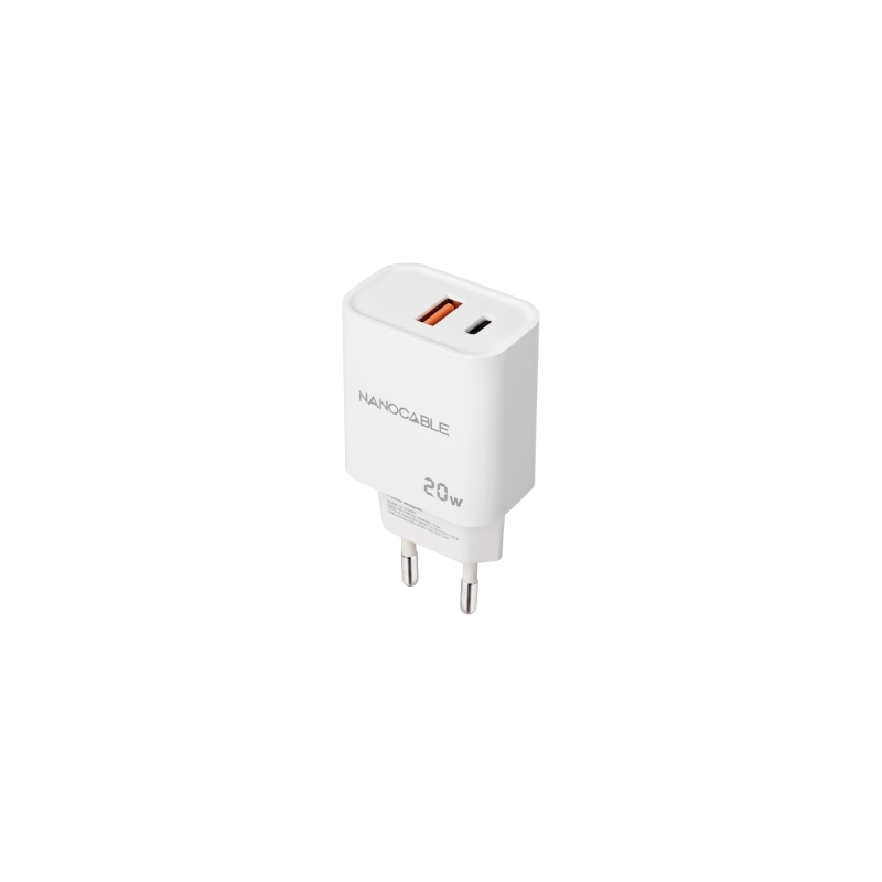 Chargeur Mural Nanocable USB-C/PD + USB-A/QC 20W - Blanc
