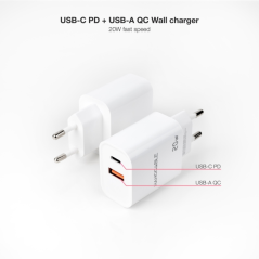 Chargeur Mural Nanocable USB-C/PD + USB-A/QC 20W - Blanc