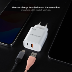 ✅ Chargeur Mural Nanocable USB-C/PD + USB-A/QC 20W - Blanc couleur Blanc en stock