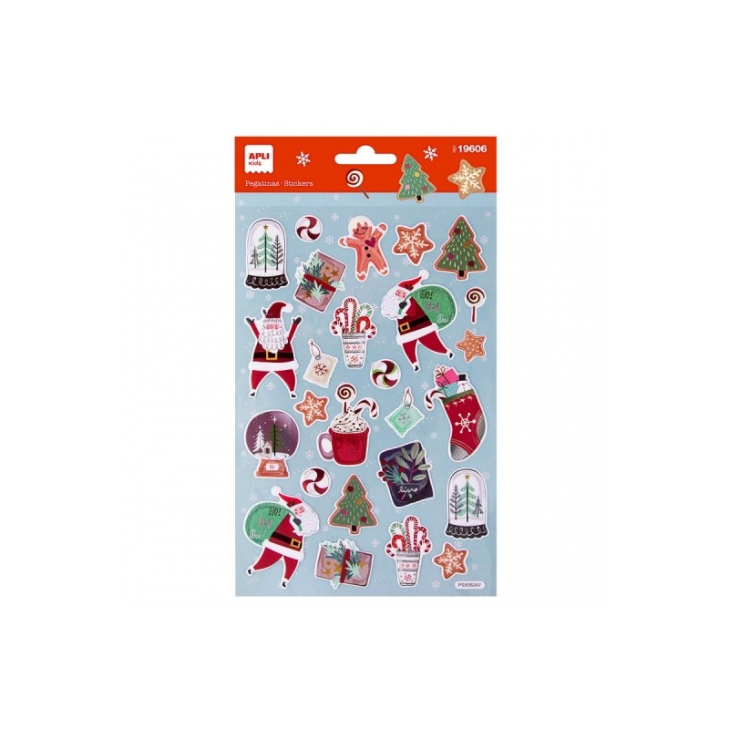 Apli Sachet d'autocollants de Noël Ho Ho Ho - Adhésif permanent - Motifs de Noël - Idéal pour décorer cadeaux et cartes