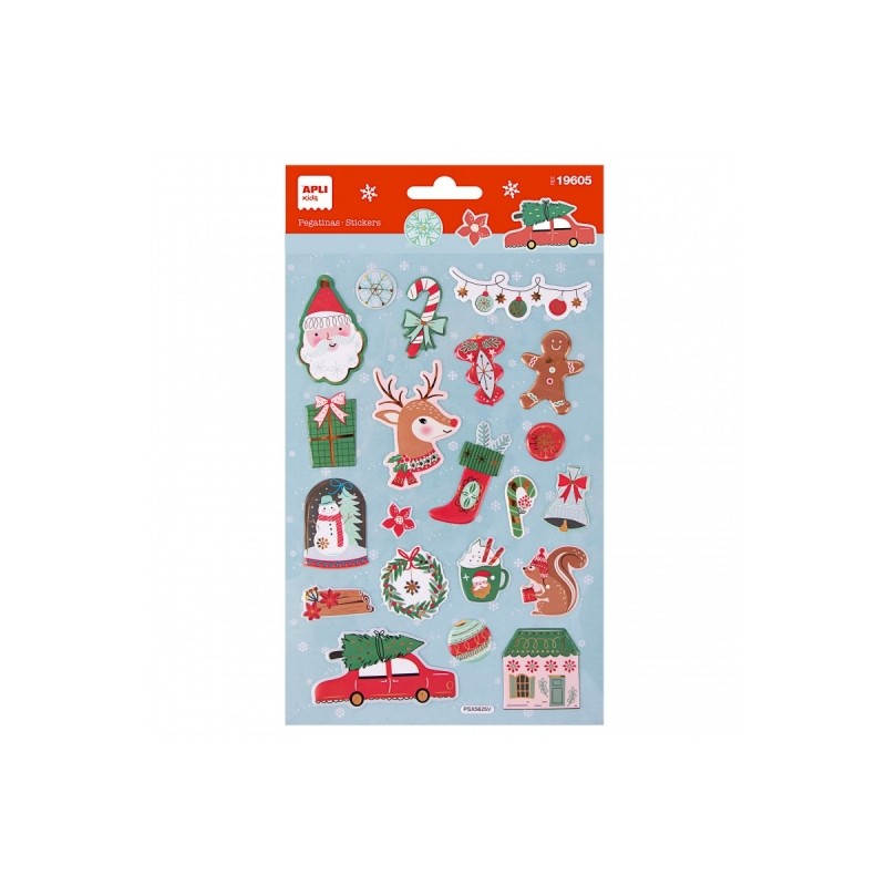 Apli Sachet d'autocollants de Noël Renne - Adhésif permanent - 22 autocollants assortis - Idéal pour décorer cadeaux et cartes