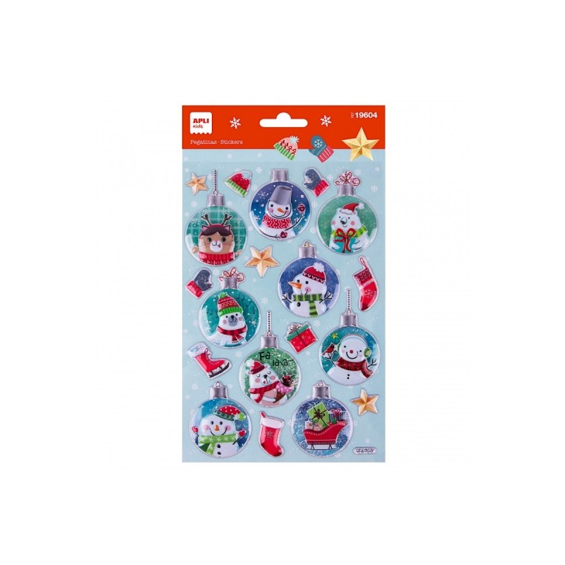 Apli Sachet d'Autocollants de Noël Boule de Bonhomme de Neige - Adhésif Permanent - Motifs Assortis - Idéal pour Décorer