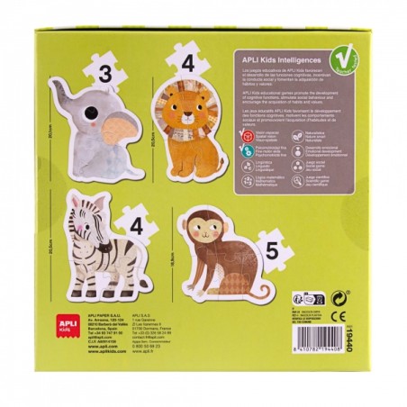 Apli Puzzle Ma Première Savane - 16 Grandes Pièces - 4 Dessins d'Animaux - Pouvoir Psychomoteur et Concentration