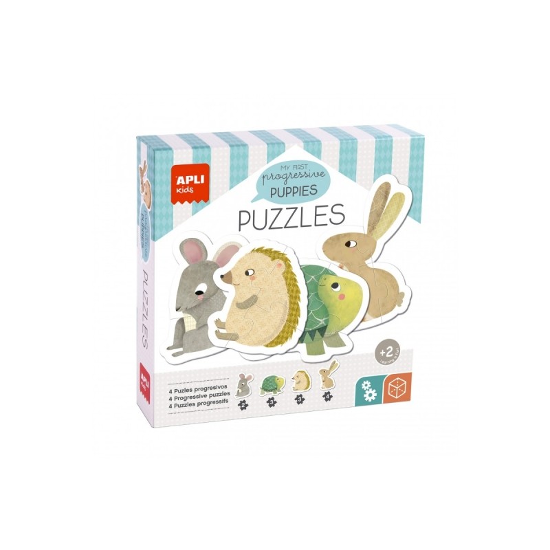 Apli Puzzle My First Puppies - 12 grandes pièces - 4 motifs d'animaux - Renforce la motricité fine et la concentration - Pièces