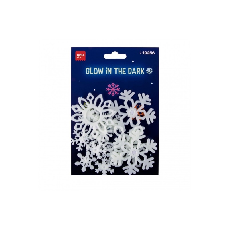 Apli Flocons de neige luminescents 3D – Plastique solide – Brille dans le noir – Adhésif permanent – Modèles et tailles assortis
