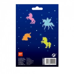 Apli Licornes luminescentes 3D - Plastique solide - Brille dans le noir - Adhésif permanent - Modèles et tailles assortis