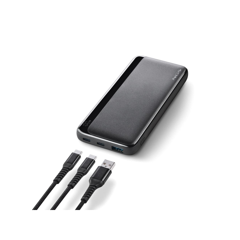Batterie externe NGS QUIZ 10 10 000 mAh - 22,5 W - PD 3.0 - QC 3.0 - 2 ports USB-C, 1 port USB-A - Couleur : Noir
