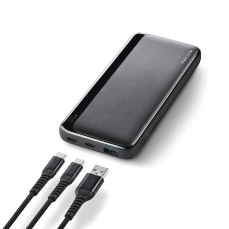Batterie externe NGS QUIZ 10 10 000 mAh - 22,5 W - PD 3.0 - QC 3.0 - 2 ports USB-C, 1 port USB-A - Couleur : Noir