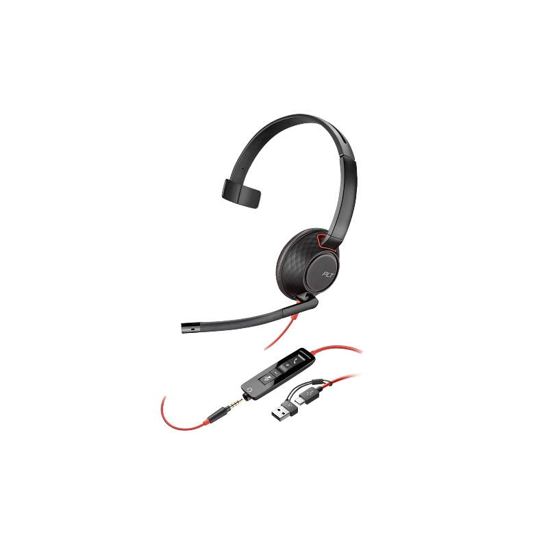 Casque mono HP Poly Blackwire 5210 avec microphone - Réduction du bruit - Arceau métallique rembourré - Coussinets d'oreille en