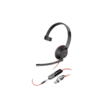 Casque mono HP Poly Blackwire 5210 avec microphone - Réduction du bruit - Arceau métallique rembourré - Coussinets d'oreille en