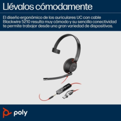 Casque mono HP Poly Blackwire 5210 avec microphone - Réduction du bruit - Arceau métallique rembourré - Coussinets d'oreille en