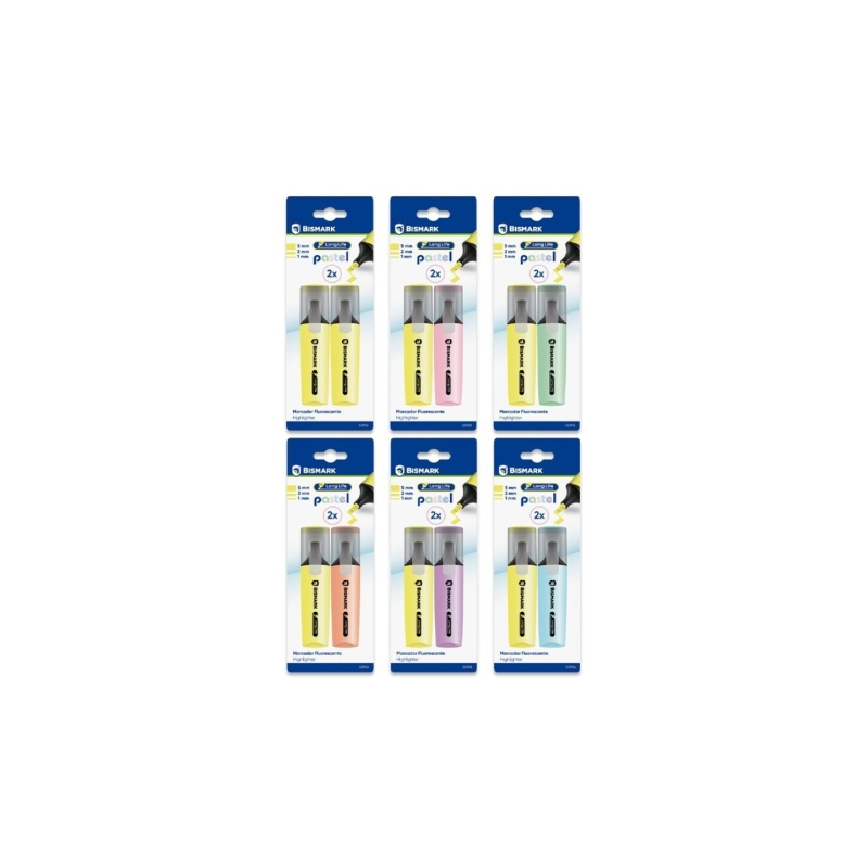LOT de 12 Lot de 2 marqueurs fluorescents longue durée Bismark - Encre à séchage rapide - Pointe biseautée - Idéal pour