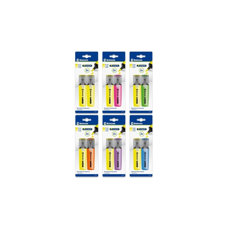 LOT de 12 Lot de 2 marqueurs fluorescents longue durée Bismark - Encre à séchage rapide - Pointe biseautée - Idéal pour